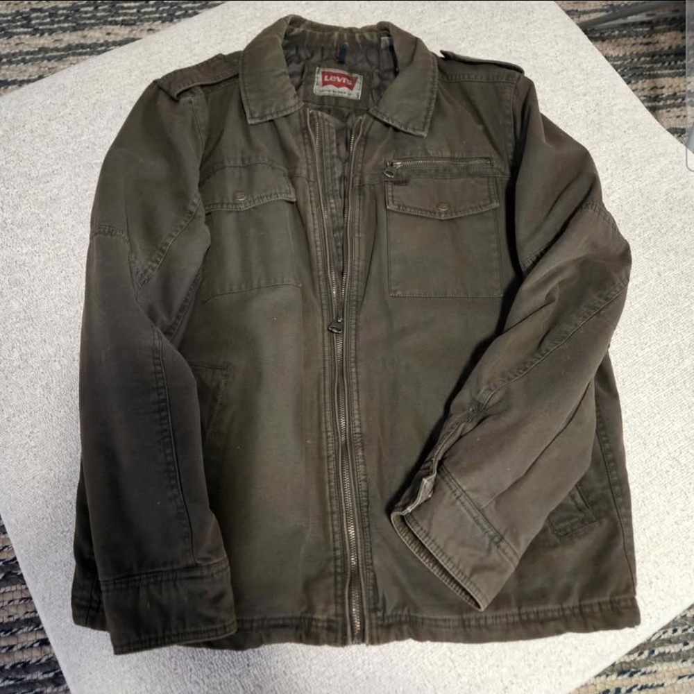 Levis Jacket Mens Large Green Quilted Lining Military Work Chore Bomber Coat